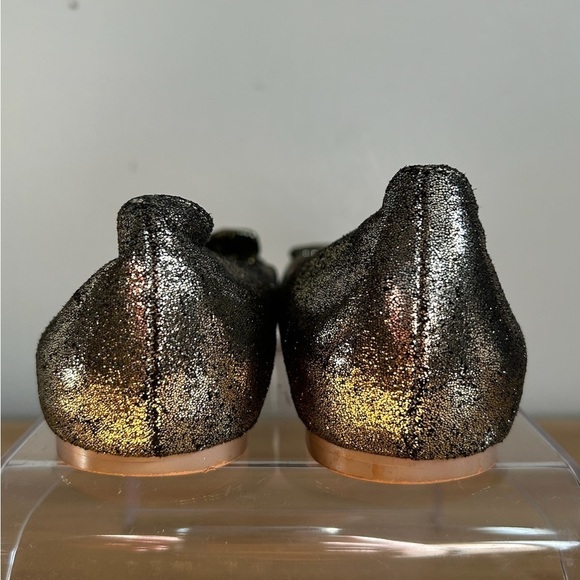 Ava & Aiden Double Bow Strap Sparkle Glitter Metallic Bronze Gold Ballet Flat - Picture 5 of 11